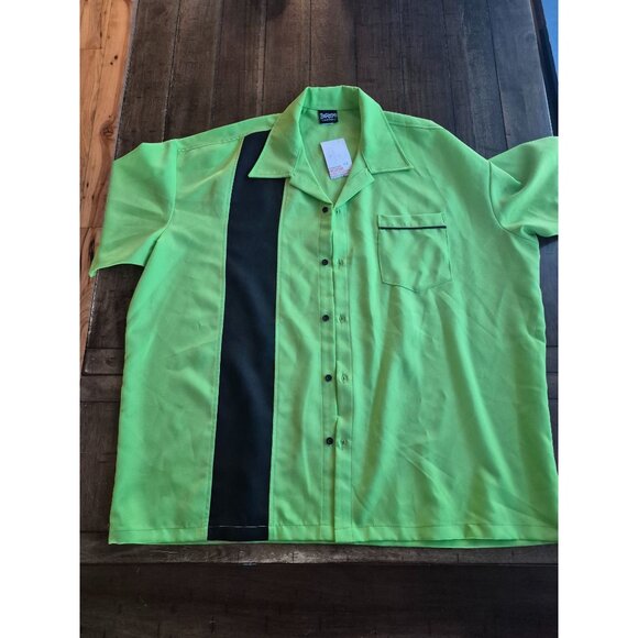 BeRetro Lime Green & Black Button-Up Bowling Shirt size 4X - Picture 1 of 5